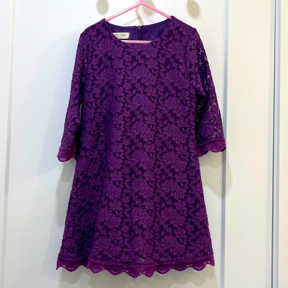 April Girl Purple Lace Flower Girl Spring Dress, Size 6/7 (150)
